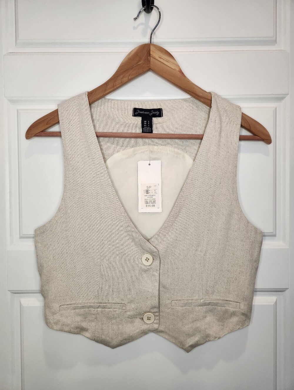 NWT Sz S Streetwear Society Rayon Linen Beige Cream Button-Front Camisole Vest - Picture 2 of 5